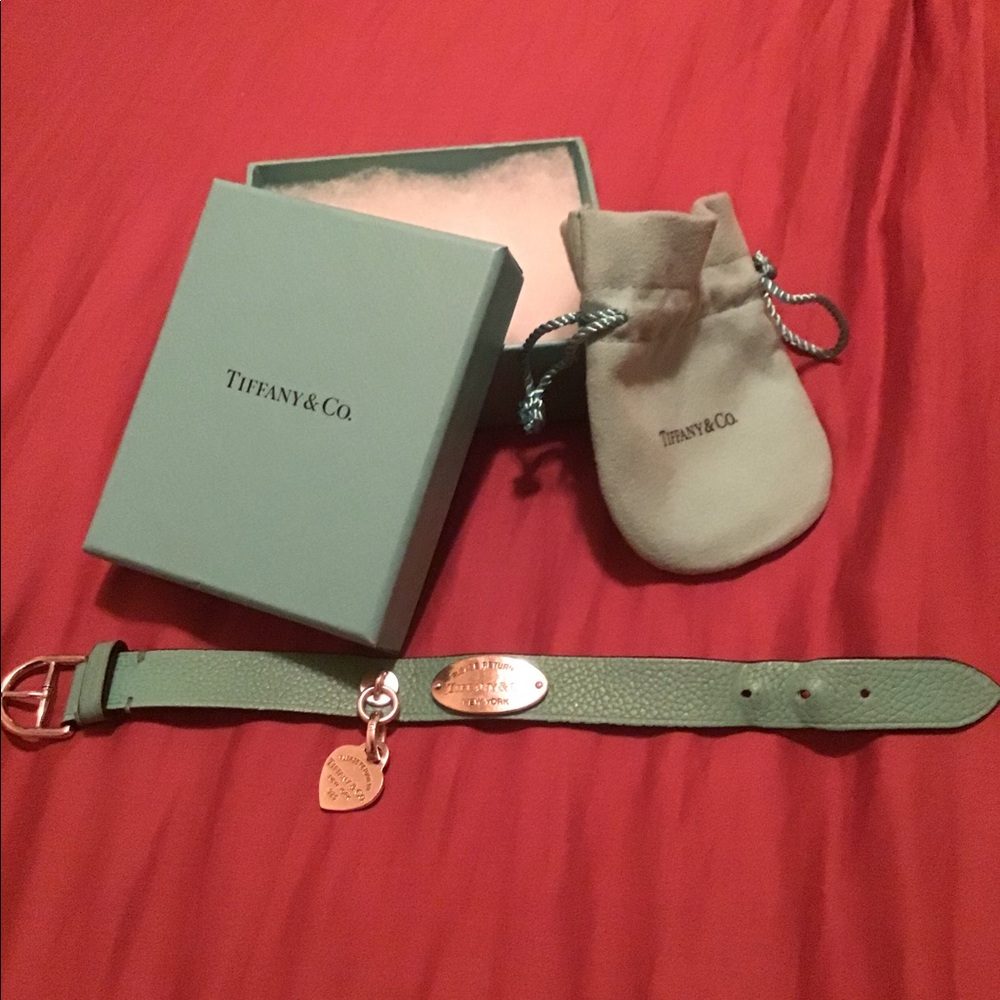Authentic T&Co Leather Tiffany Blue Bracelet